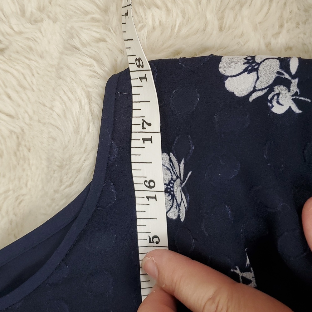 Ann Taylor Navy Blue Floral Swiss Dot Dress 4 Sleeveless - Picture 11 of 14